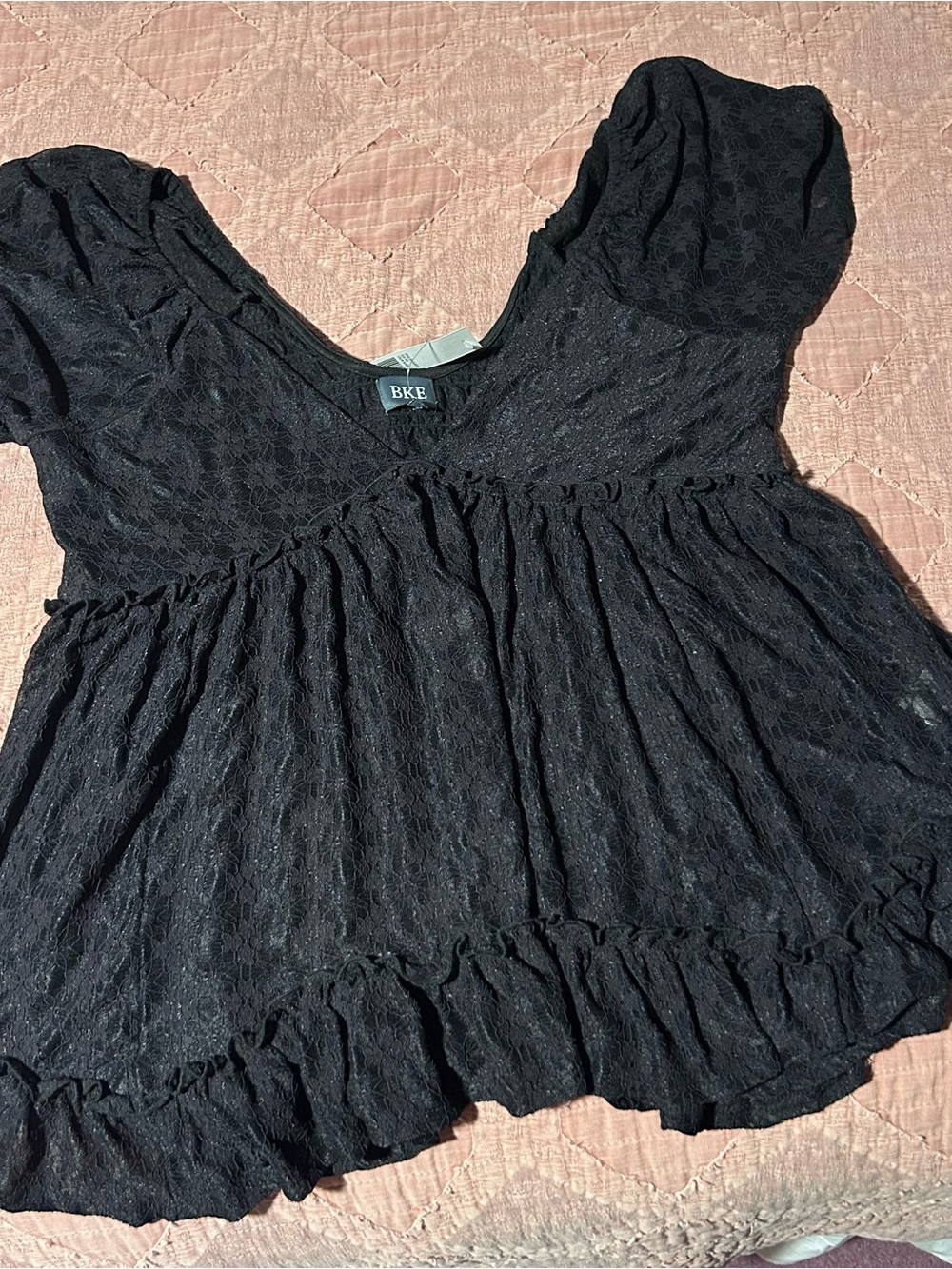 BKE Black Lace Ruffled Peplum Top